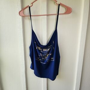 True Religion Blue Tank Top Gold Graphic Cami Top Size Medium